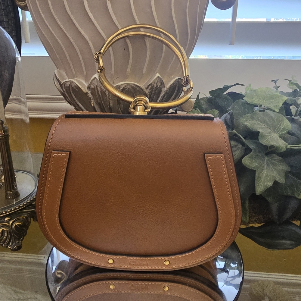 Chloe Brown Leather and Suede Medium Nile Bracelet Top Handle Bag